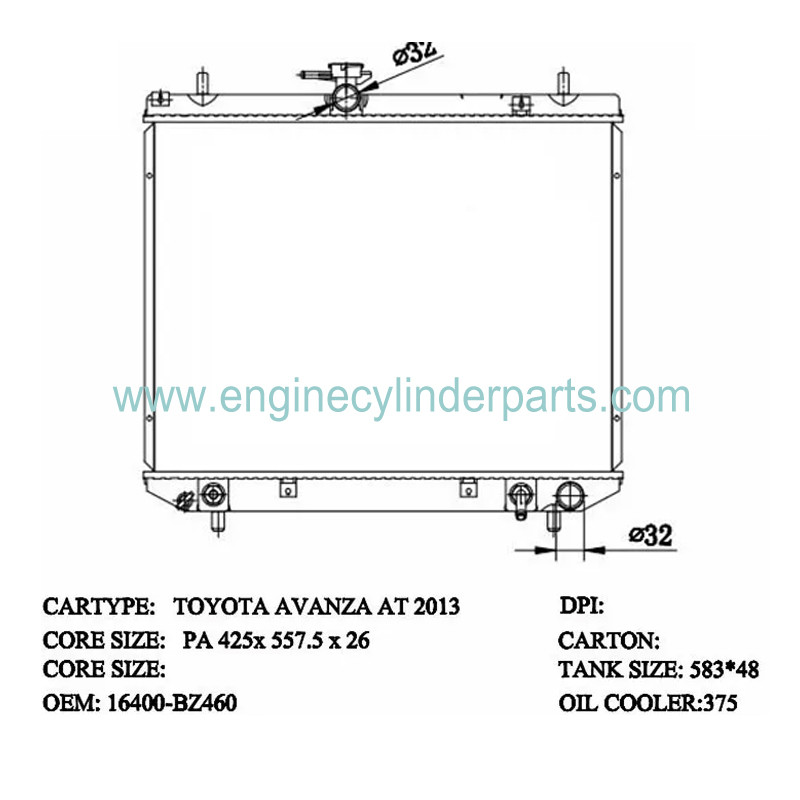 TOYOTA Avensis Diesel Generator Radiator OEM 16400-BZ460 16400-BZ331