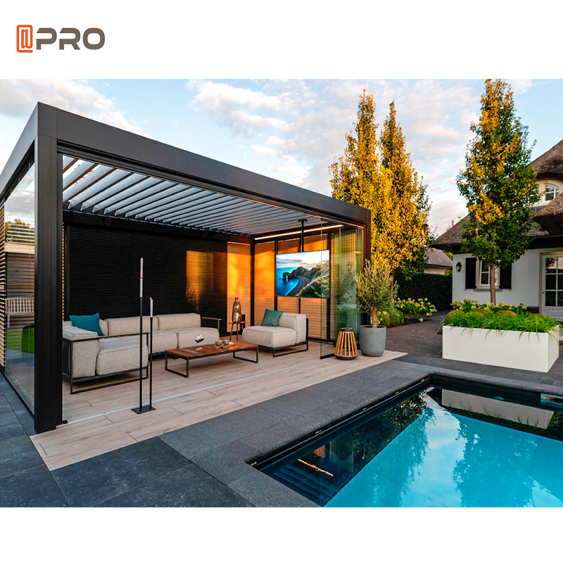 6063 Aluminium Gazebo Pergola Outdoor Restaurant With Retractable Canopy