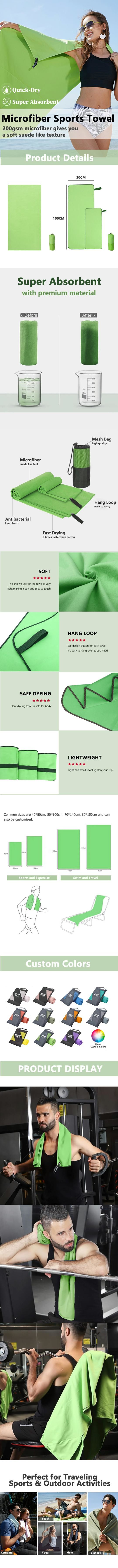 Sweat Towel Absorbent Quick Drying Microfiber Fitness Exercise Gym Hand Towels With Logo Custom Sports Towel