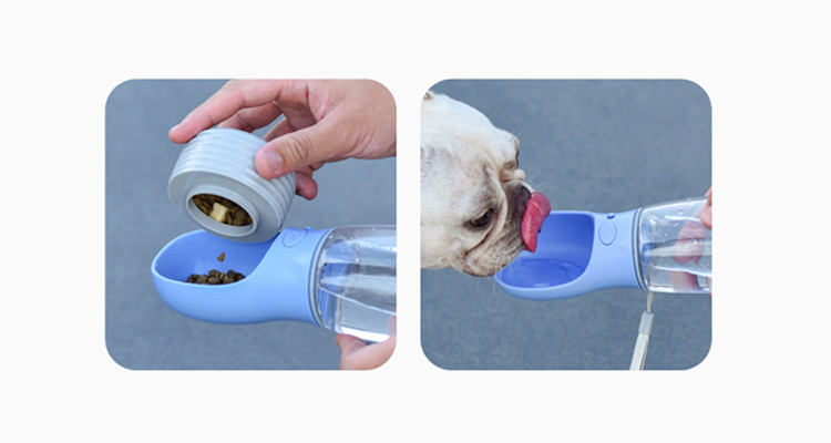 Disassembled Portable Pet Dog Water Bottle 380ml 2 In 1 Pet Water Bowl Dispenser