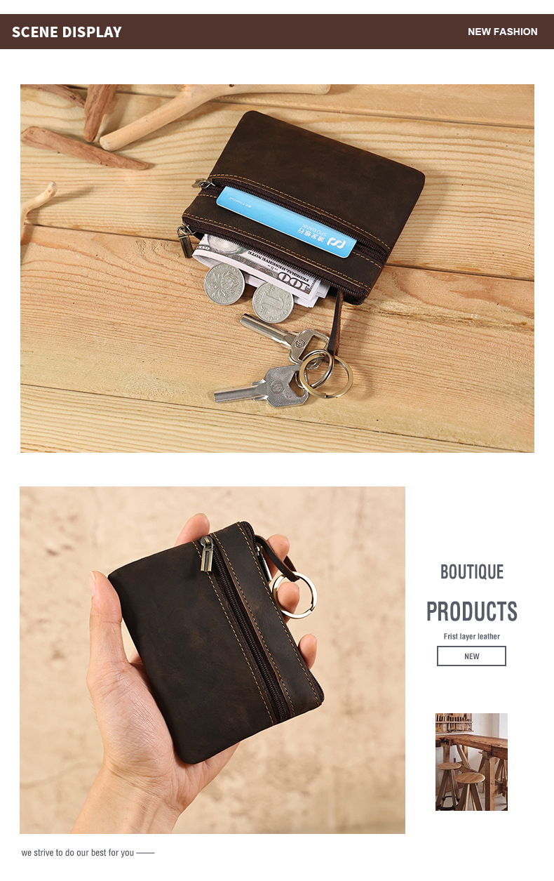 Daily Business Genuine Leather Mini Coin Purse Keychains Money Bag Men Key Pouch Credit Card Holder Wallet