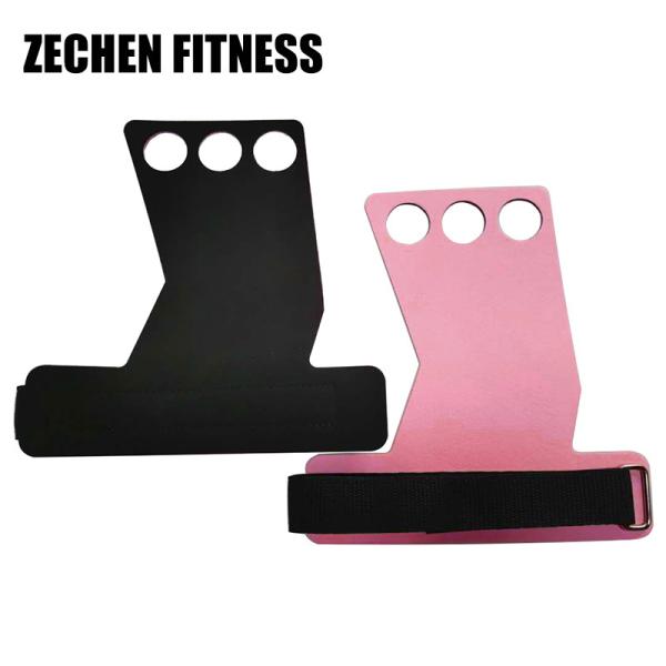 Pink Crossfit Hand Grips 2.25mm 3 Holes Gymnastic Palm Guards Suede Microfiber