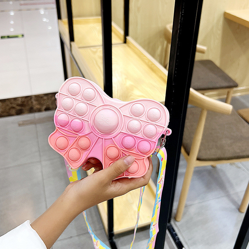 Fidget Pop Purse Bow Girls Purse Easter Gift Sensory Fidget Toy Silicone Cross Body Kids Purse Pencil Case Makeup Bag