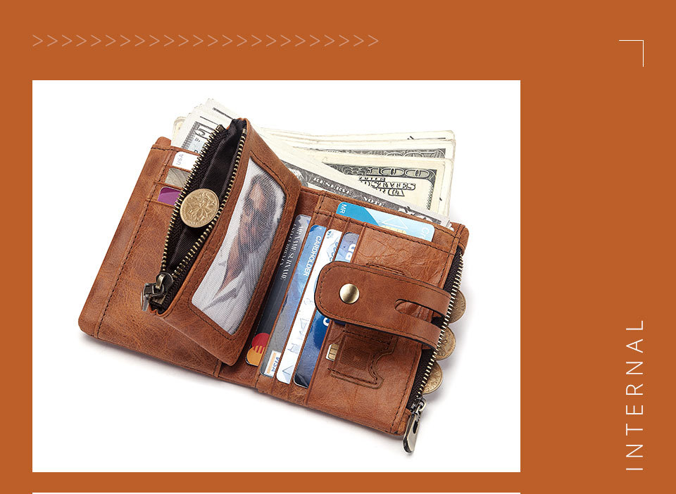 Business Design Style Genuine Cowhide Leather RFID Mini Wallet for Mobile Phone Cases