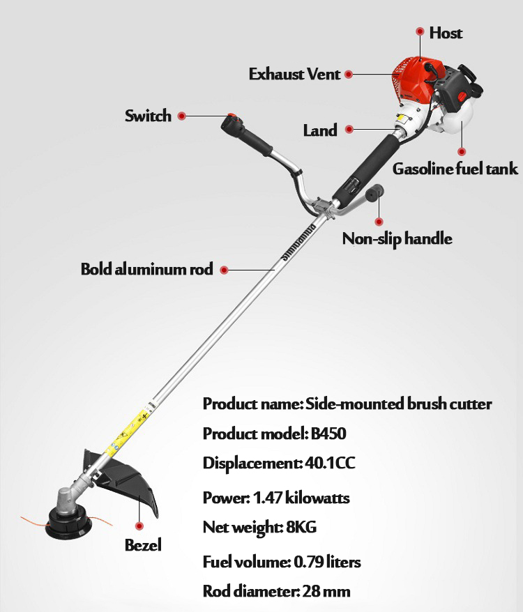 40.1 CC 2 Stroke Gasoline Brush Cutter B450 1650mm Pipe Length