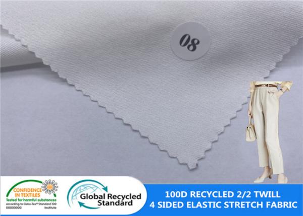100D 2/2 Twill 95% Recycled Polyester 5% Spandex GRS 4 Way Stretch 125GSM