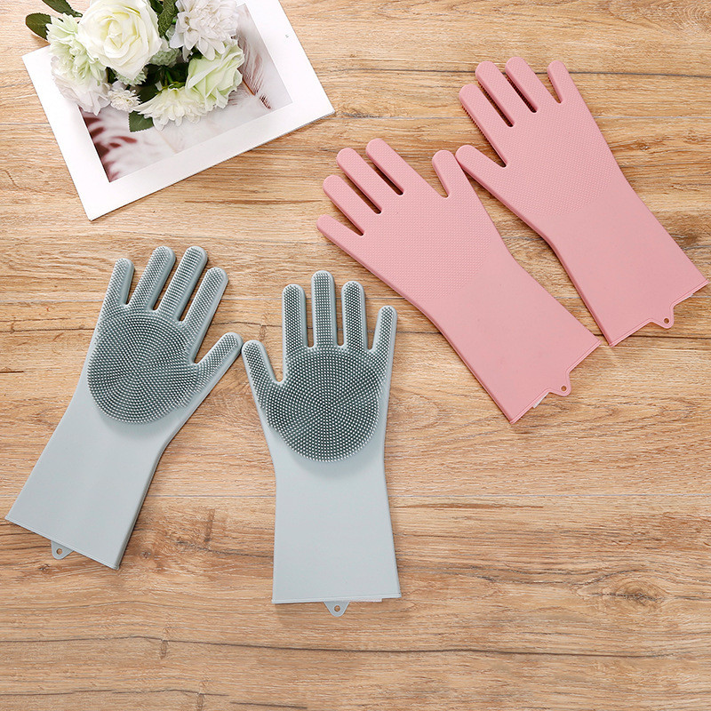 Colorful Non stick Durable Heat and Slip Resistant Long Silicone Scrubbing Brush Gloves