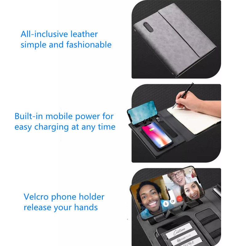 Multiscene 15W Power Bank Passport Case , Ultraportable Leather Notebook Holder