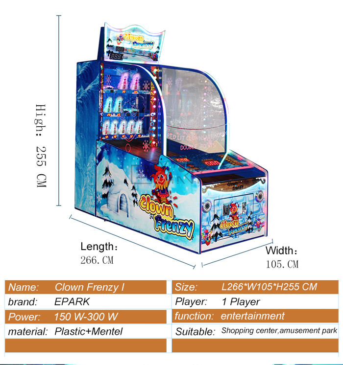 Key Master Clown Frenzy Throw Ball Redemption Game Machine 150W 350W