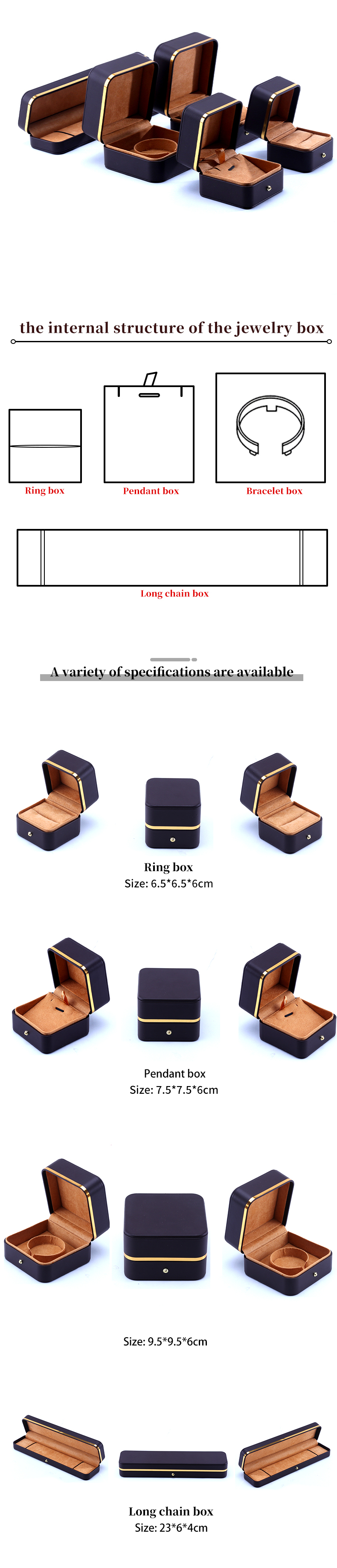 Embossing Logo Grade Leather Jewelry Packaging Box for Bracelet Necklace Watch and Ring