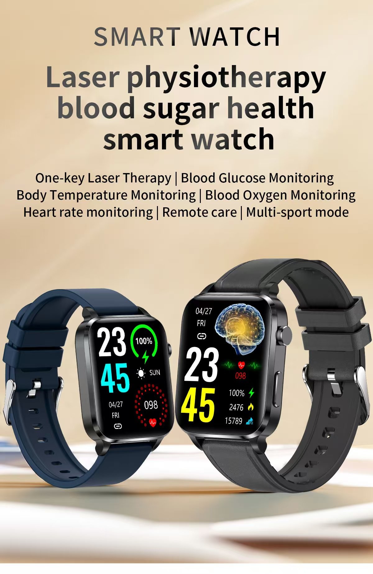 F100 ECG Health Smart Watch Laser Physiotherapy Blood Pressure Monitoring Smartwatch