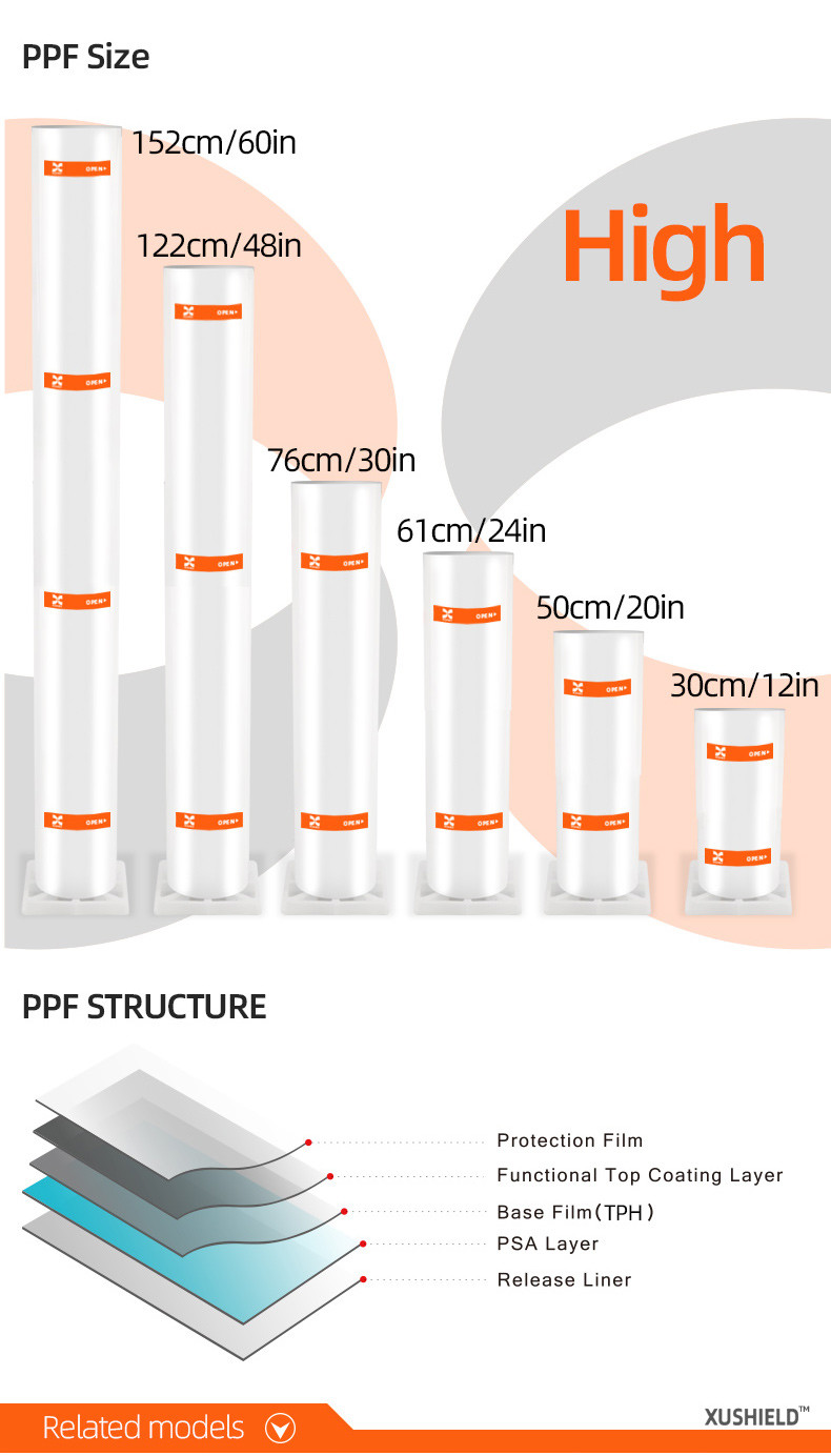 XUSHIELD PPF Film Anti Scratch Self Healing PPF TPH Gloss Clear Car Body PPF Paint Protection Film for Cars