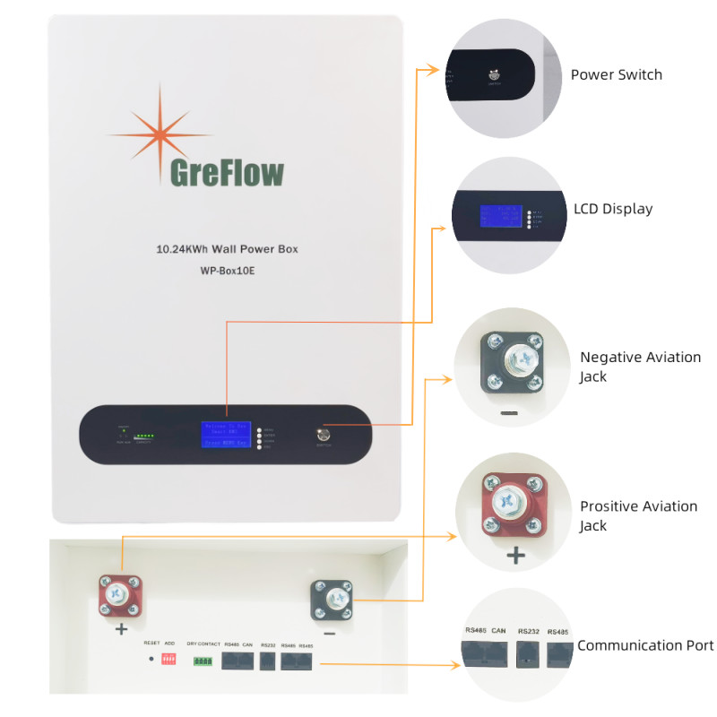 10KW Powerwall Wall Mount 51.2V 200Ah Energy Storage LiFePo4 Battery Solar System