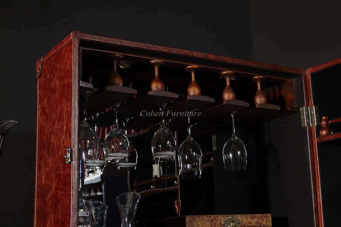 Foldable Red Wine Storage Cabinet Reddish Brown Luxury Top Grain Leather