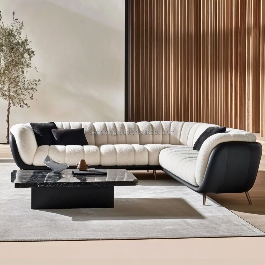 Modern Sofa Set 3-Seat Soft Bay Living Room Sitting Couch Boucle Fabric White Furniture Filling Material FOAM