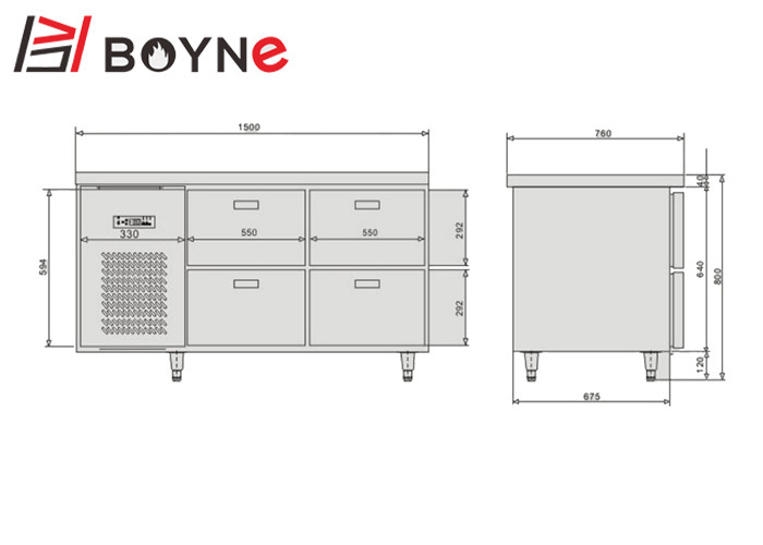 285W Commercial Catering Undercounter Fridge , 4 Drawer Adjustable Shelf Industrial Fridge Freezer