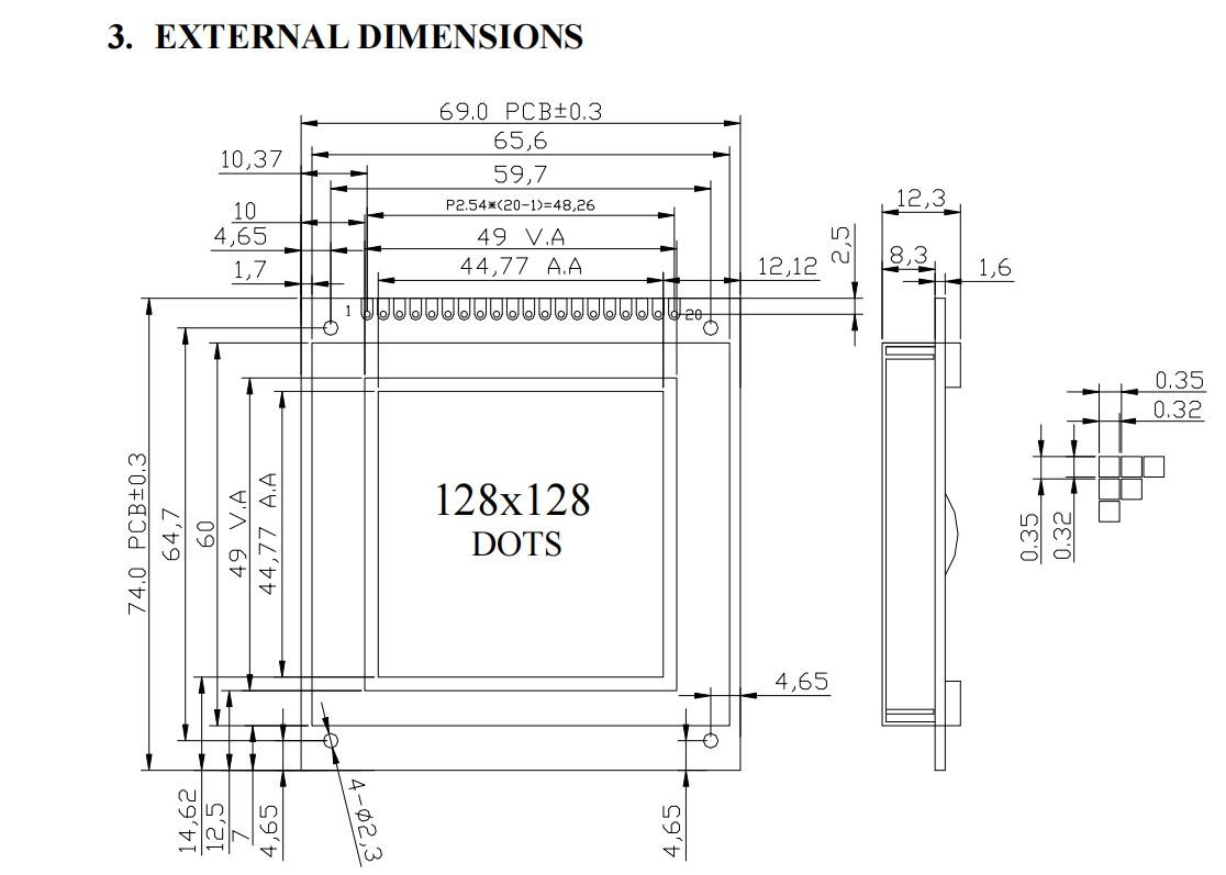 128*128 STN Graphic LCD Module Wide Temperature T6963C 8080 MPU Interface 6H Display