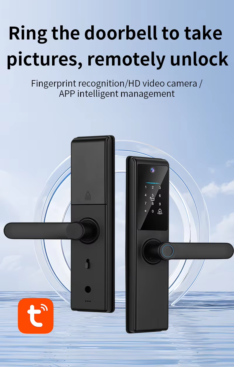 S821Max Digital Door Lock with Tuya Wifi Fingerprint Code Card Key Camera for Hotel Home