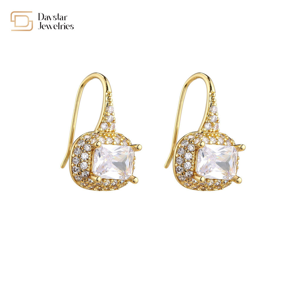 Geometric Cubic Zirconia Ear Buckle 18k Gold Plated Diamond Earrings Women Jewelry