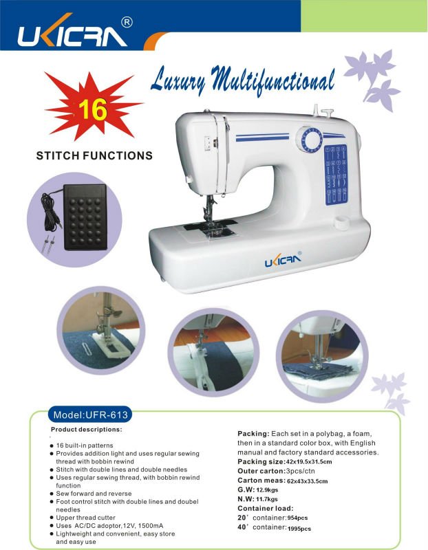 UFR-613 Home Sewing Machine 3.1kg Lightweight and Lock Stitch Formation for Stitching