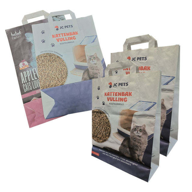 5kg 10kg Custom Printed Paper Bag With Handle Empty Tofu Cat Litter Bag