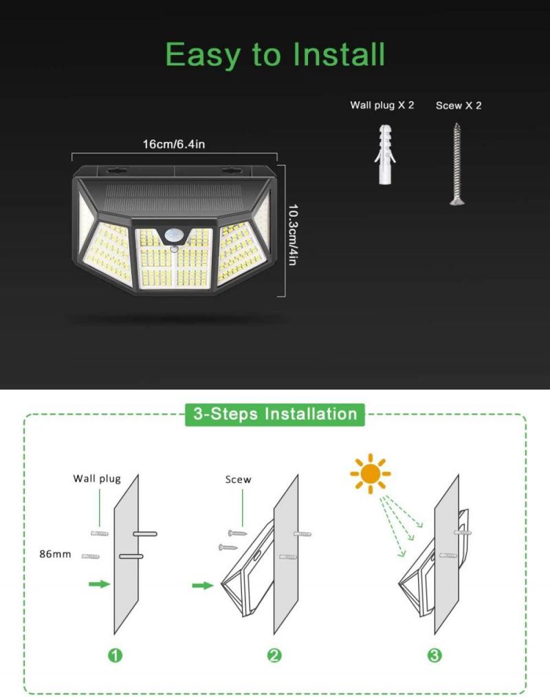 2200mAH 1.8W Waterproof Street Lamp 310LED Outdoor Solar Wall Light