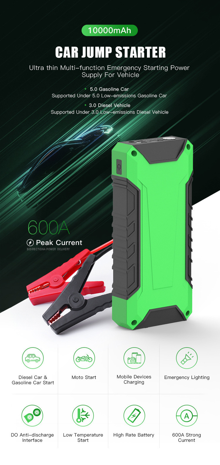 19V 1000 Amp Portable Jump Starter