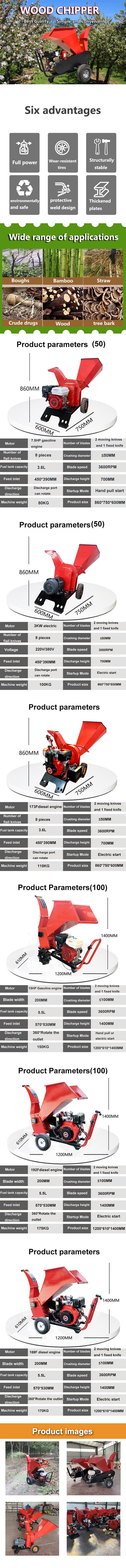 Mobile Drum Wood Branch Leaf Shredder Chipper Diesel / Gasoline Machine