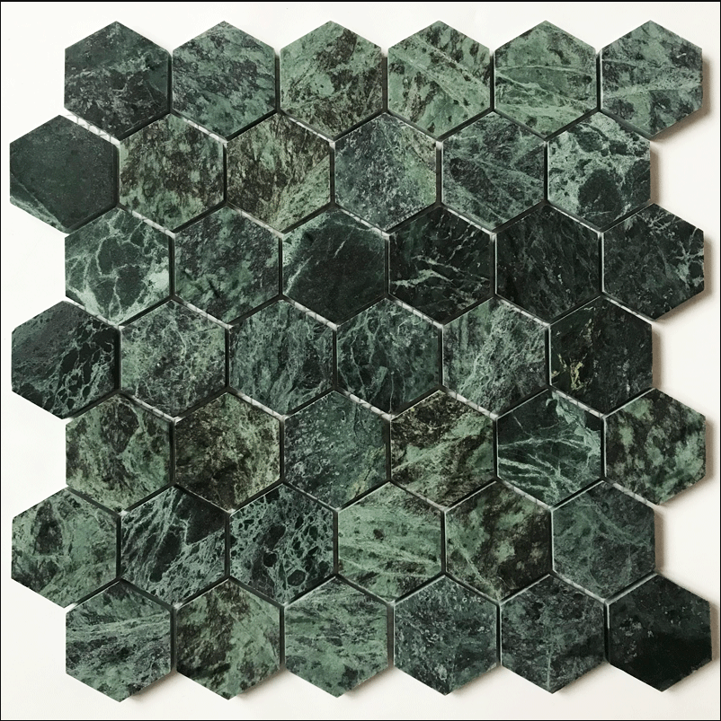 Hexagon Inlay Bianco Carrara White Grey Cream Broken Wood Marble Onyx Waterjet Floor Tiles