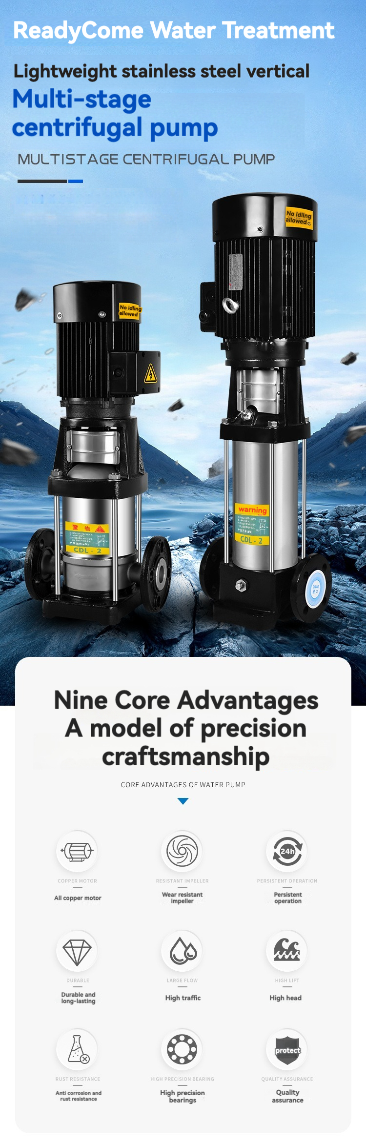 Booster Multistage Centrifugal Pressure Pump Inline Vertical 220V-380V
