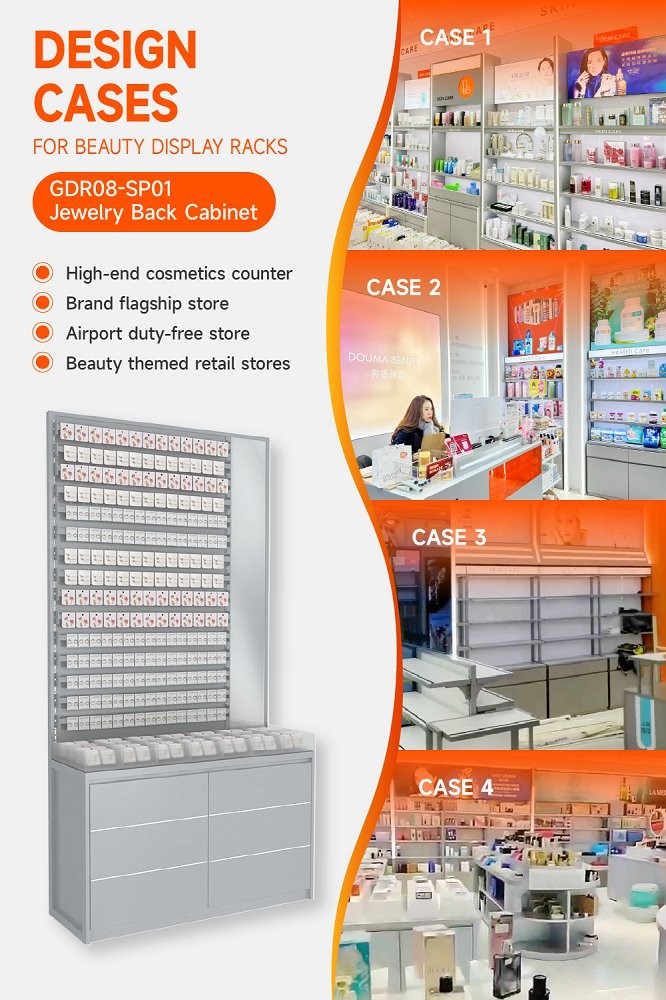 GDR08-SP01 Retail Display Shelf With Velvet Sponge Back Panel And Adjustable Height For Cosmetics Retail Stores