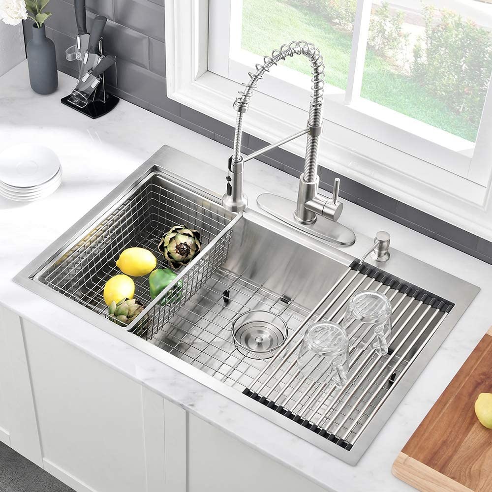 33 Inch Workstation Sink , 84x56 Stainless Steel Topmount Sink Glod Drop In