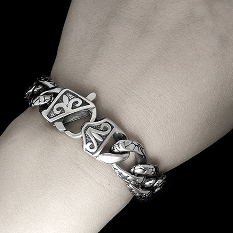 925 Silver Plated Thai Vintage Old Fashion Titanium Stainless Steel Curb Chain Bracelet(CE351)