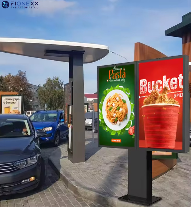 55 Inch Outdoor Drive Thru Digital Signage Waterproof Dual Screen Drive Thru Menu Boards Display Lcd Digital Signage For Outdoor Restaurant