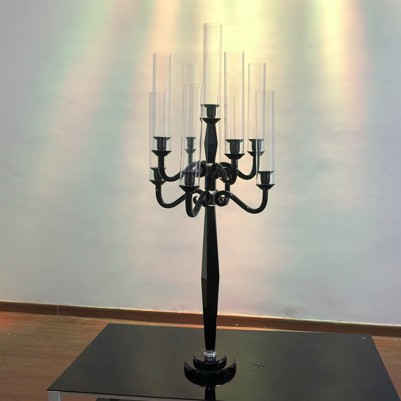 Modern Silver Gold Black Metal And Crystal Candelabra Glass Candle Holder 90CM