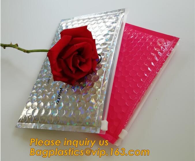 air mail metallic holographi rose gold bubble padded mailer / Zip lockkk bubble bag/ slider bubble bag,Holographic Factory