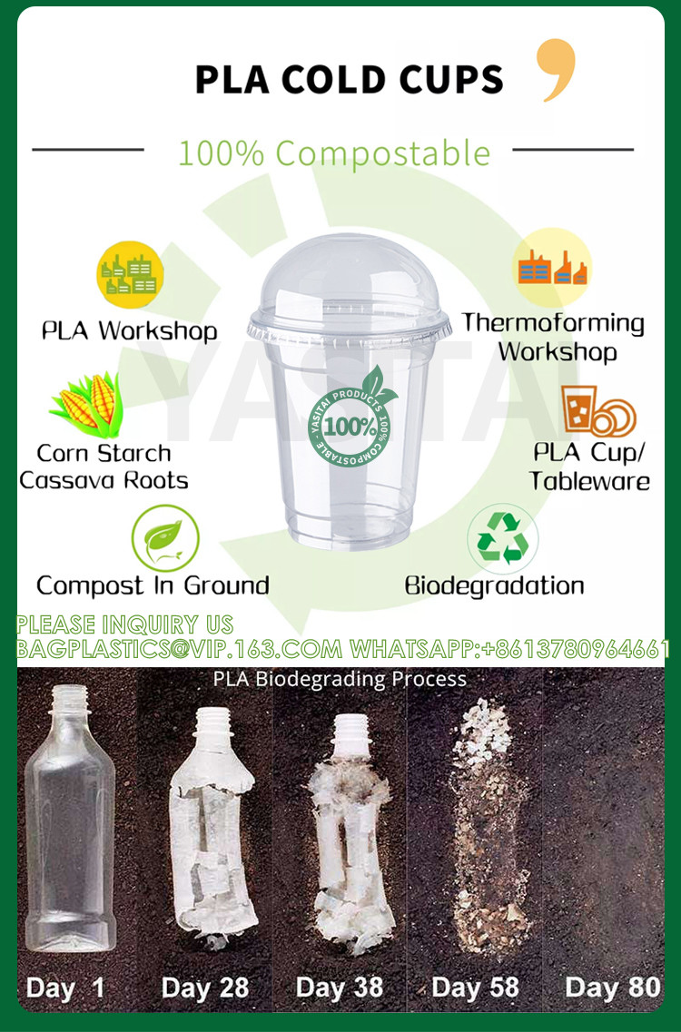 24oz PLA Eco-Friendly Cup With Lid 100% Compostable, Disposable Party Cups Transparent Disposable 8oz 12oz 16oz