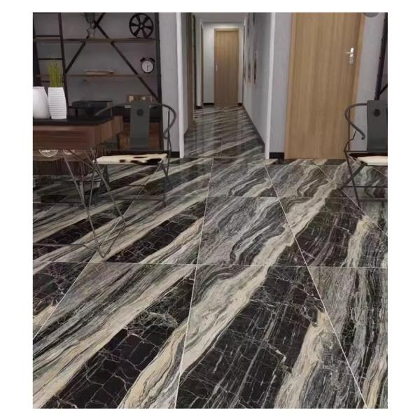 Marble Porcelain Tile Black White and Gold Flower 600x600mm Glazed Tiles for