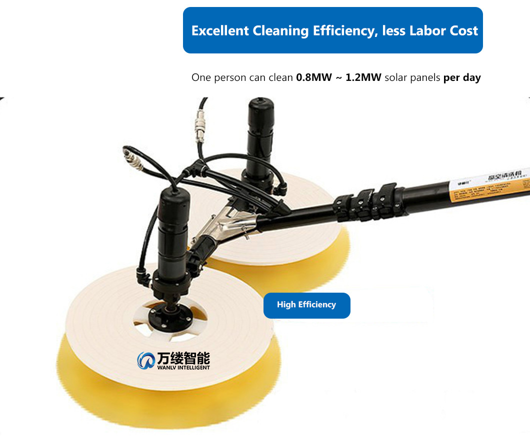 Economical and Portable Solution Solar Panel Cleaning Brush Double-Head Spin Brush with 7.5 M Handle for Boosting Solar Power System Energy