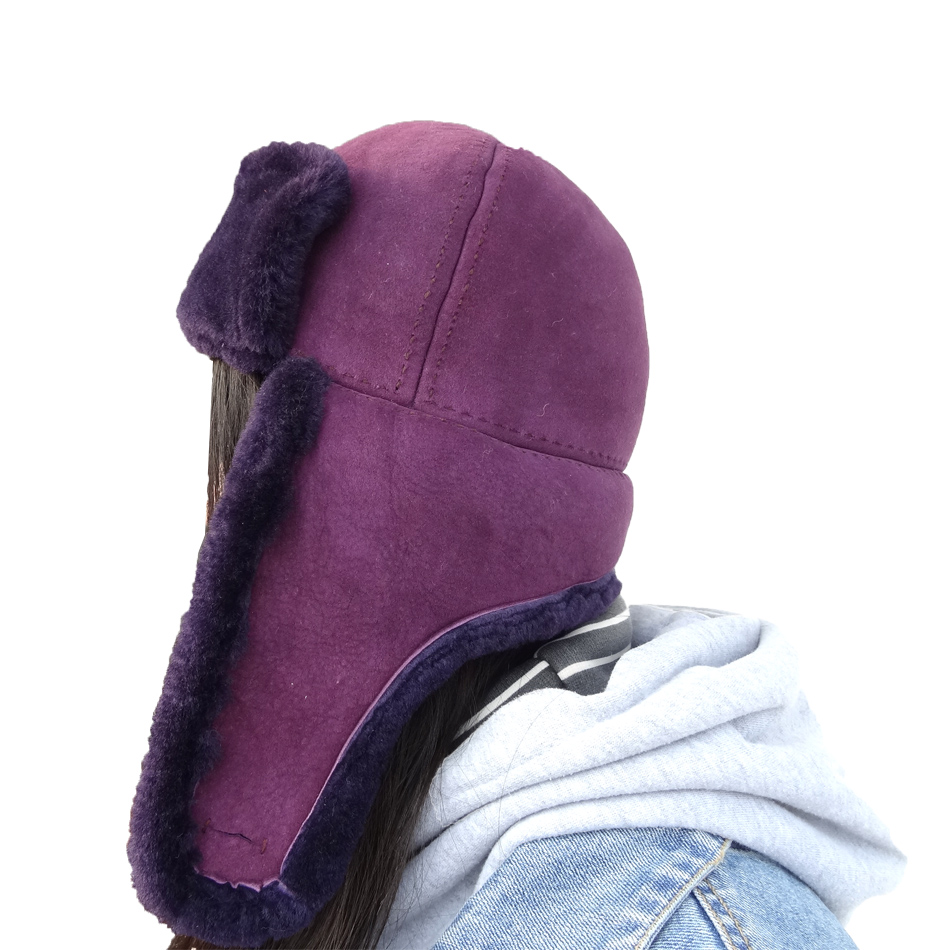 6 Panel Sheepskin Beanie Hat Shearling Lamb Fur Soft Warm For Winter