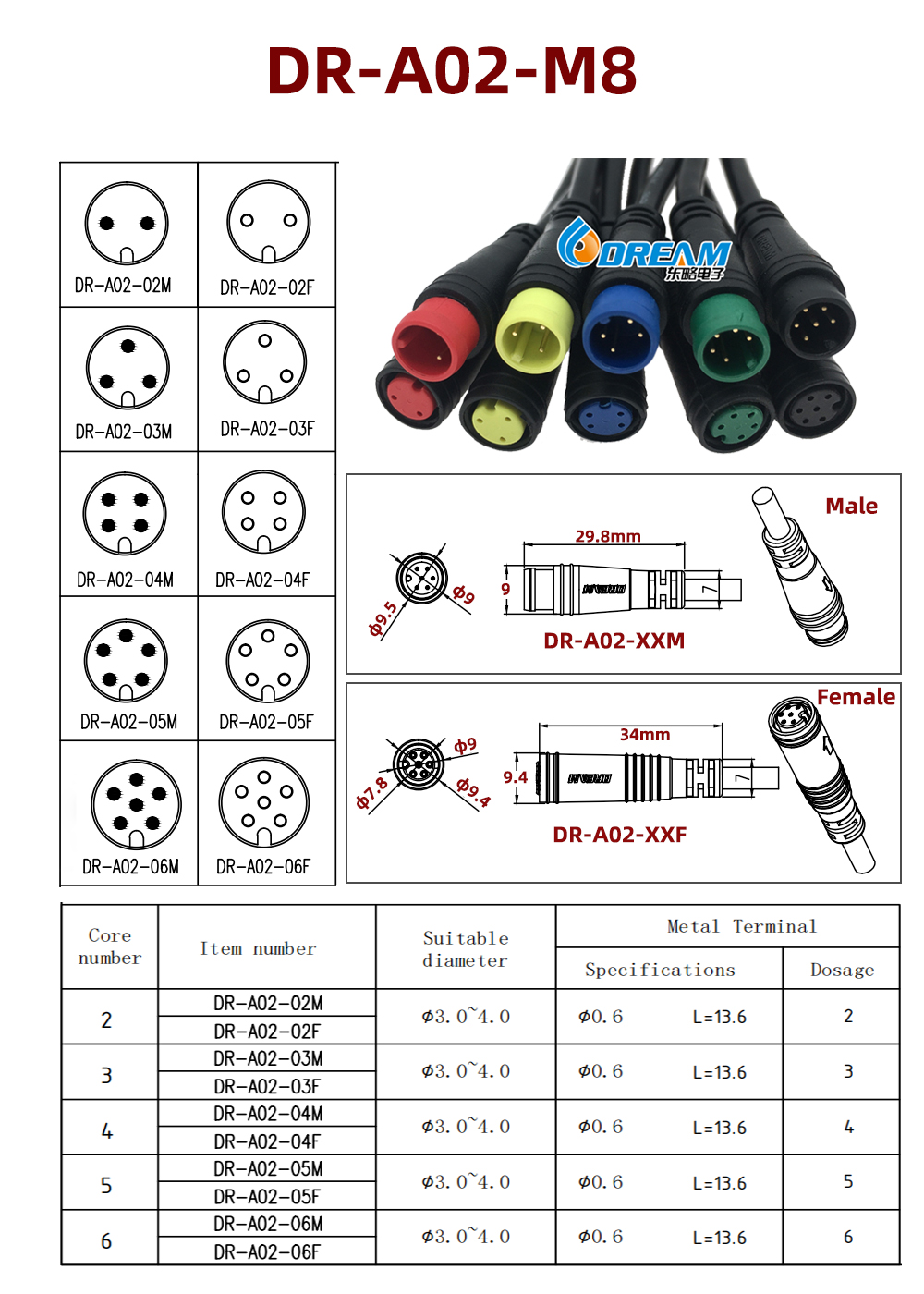 ODM/ OEM E-Bike Connector Female Male 2 3 4 5 6 pin Waterproof Connector