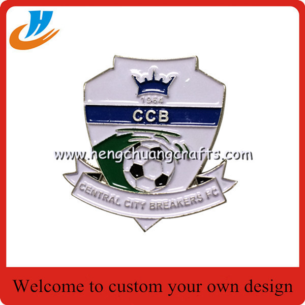 Sports badge lapel pin,soft enamel pin with soccer logo plated nickel