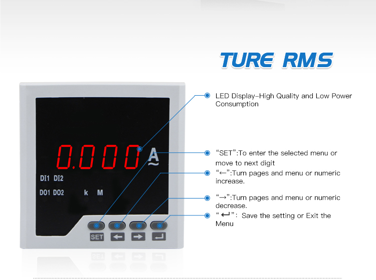 96*96 mm Single Phase LED Current Ampere Meter