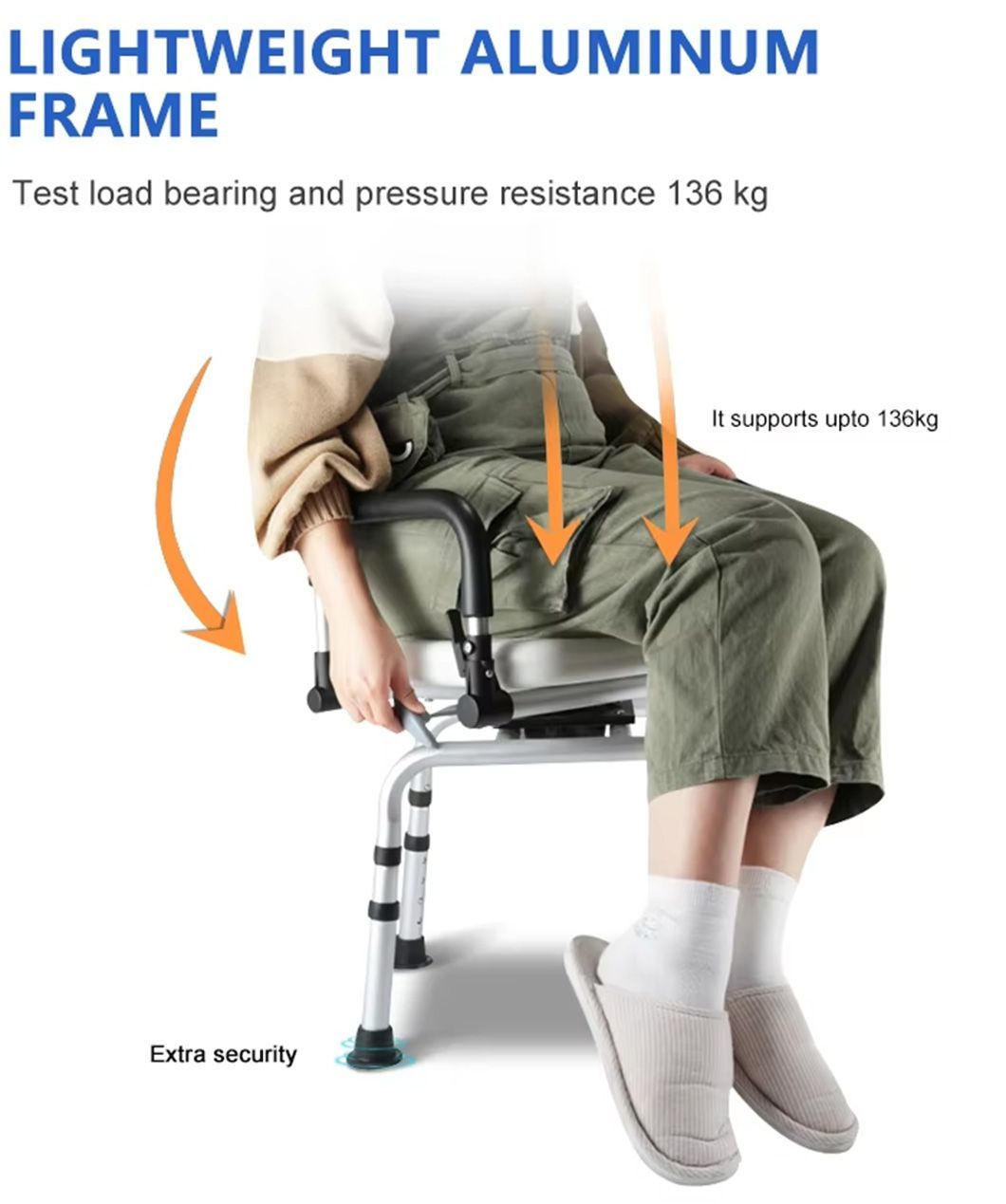 Adjustable Height with Removable Back 360 Degree Rotary Shower Chair with Armrests and Back