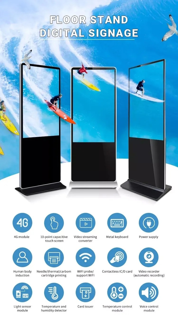 Colorful High Brightness Floor Standing Touch Screen Kiosk Android 7.1 9.0 11