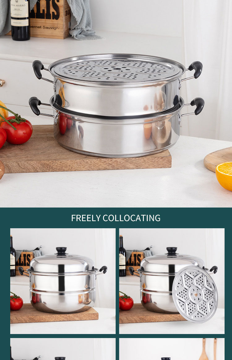 Best Selling Customized Logo 3 Layer induction 10-inch Stainless Steel Steamer Pot with Anti-Heat Handle