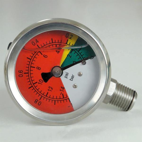 50mm All Stainless Steel Pressure Gauge 14 Psi 1 Bar Glycerine Filled Vacuum