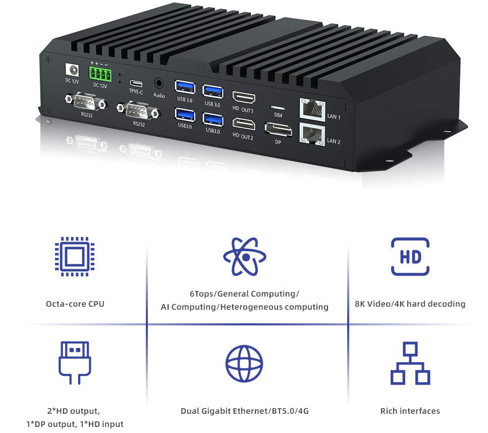 Android 13 Edge Computing Player Box RK3588 Industrial ARM Board 8K Octa Core Dual 1000M RS485 RS232 Media Player