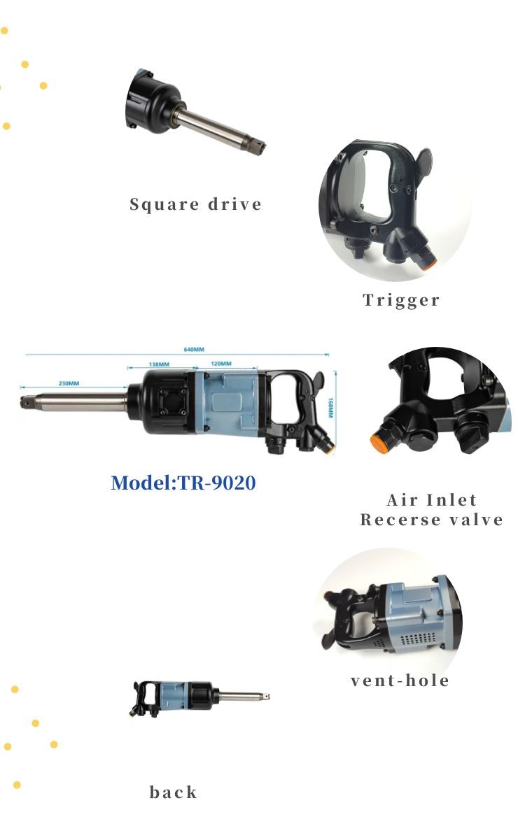 8inches Composite High Torque Air Impact Wrench M50 Bolt Capacity 1 Inch Drive Size