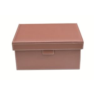 Durable MDF Frame Brown Leather Look Storage Boxes With Lids Versatile Organizer
